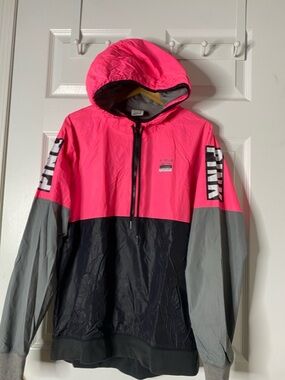 Victoria's Secret Pink Colorblock Hooded Windbreaker - Hot Pink, Black, Gray #8